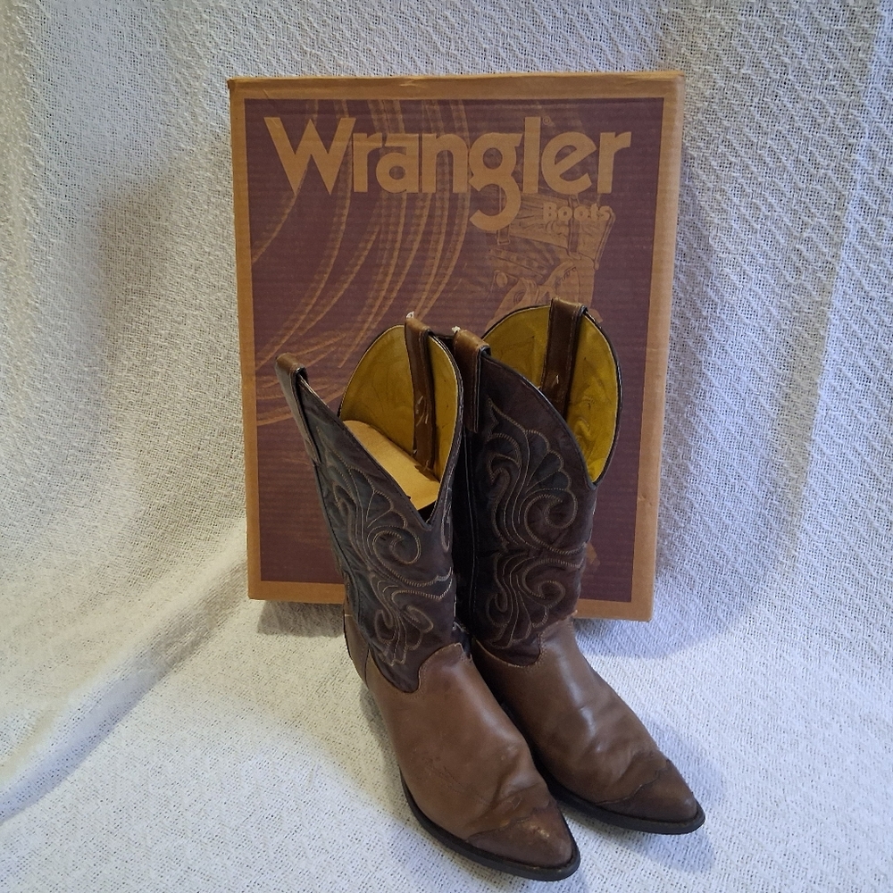 Wrangler Leather Brown 7 1/2 M Cowboy Boots Womens